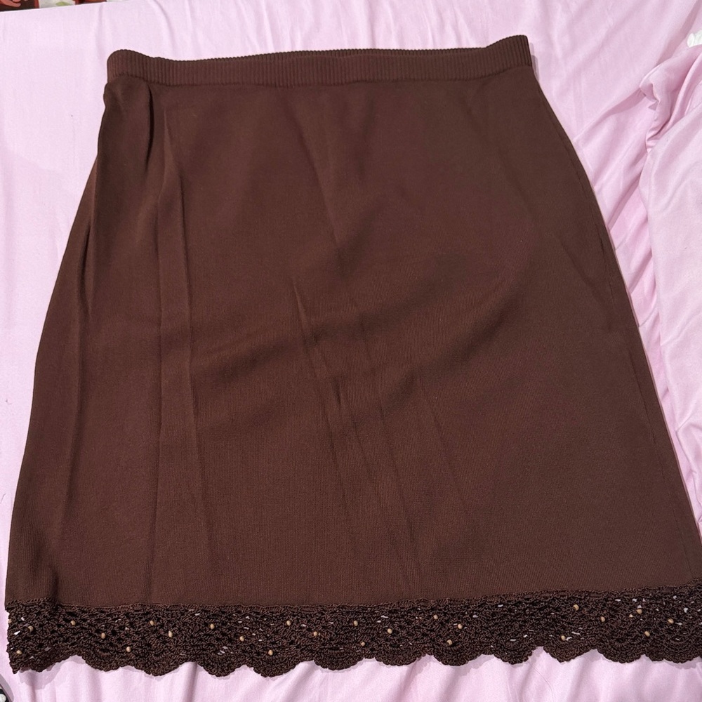 Notations Chocolate Brown Mini Skirt with Crochet Hem